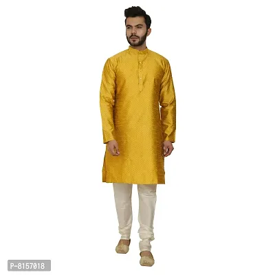 Great Person Choice Traditional Dress for Men Kurta Pajama Set Ethnic Wear for Men Silk Kurta Pajama Dress, Yellow-Cream, 44 (301N)-thumb3