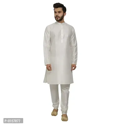 Great Person Choice Men's Silk Regular Kurta Pajama Set (GPC-sns-white-kurta-white-pajami-158-36_White_36)-thumb3