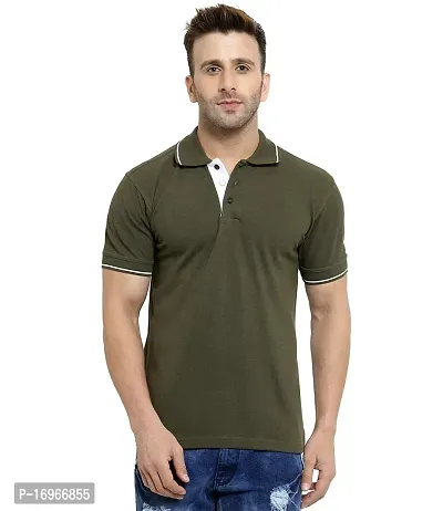 Reliable Khaki Cotton Solid Polos For Men-thumb0