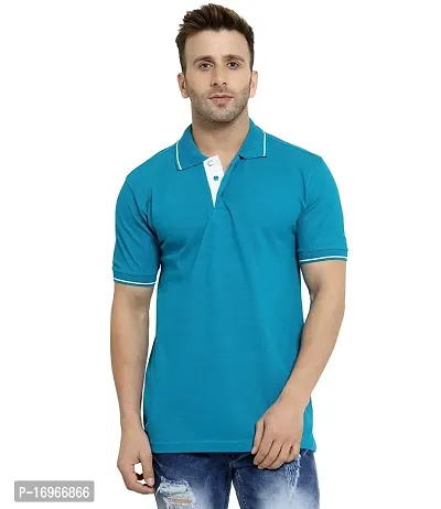 Reliable Blue Cotton Solid Polos For Men