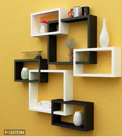 Medium Density Fiber Black And White Intersecting Wall Shelves for Living Room Shelves of 6&nbsp; - 16 inch x 16 inch