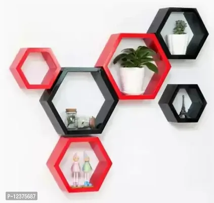 Wooden Red And Black Intersecting Wall Shelves for Living Room Shelves of 6&nbsp; - 16 inch x 16 inch-thumb0