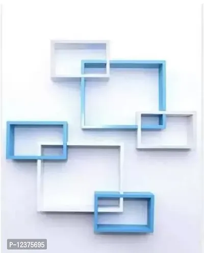 Wooden White And Blue Intersecting Wall Shelves for Living Room Shelves of 6&nbsp; - 16 inch x 16 inch