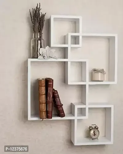 Medium Density Fiber White Zigzag Wall Shelf Corner Wall Mount (4 Shelves) - 12 inch x 12 inch