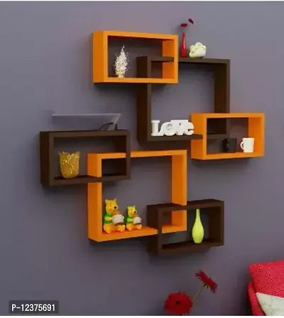 Wooden Orange And Brown Intersecting Wall Shelves for Living Room Shelves of 6&nbsp; - 16 inch x 16 inch