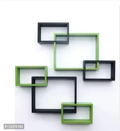 Wooden Black And Green Intersecting Wall Shelves for Living Room Shelves of 6&nbsp; - 16 inch x 16 inch