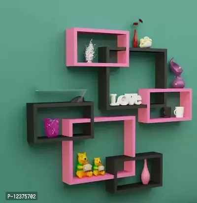 Wooden Black And Pink Intersecting Wall Shelves for Living Room Shelves of 6&nbsp; - 16 inch x 16 inch-thumb0