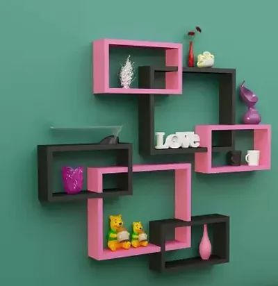 Wooden Black And Pink Intersecting Wall Shelves for Living Room Shelves of 6nbsp; - 16 inch x 16 inch