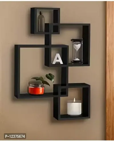 Medium Density Fiber Black Zigzag Wall Shelf Corner Wall Mount (4 Shelves) - 12 inch x 12 inch-thumb0