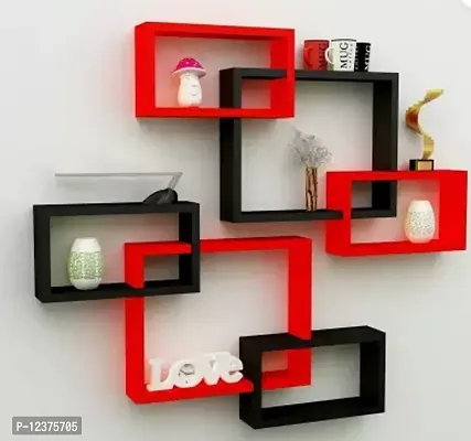 Medium Density Fiber Black And Red Intersecting Wall Shelves for Living Room Shelves of 6&nbsp; - 16 inch x 16 inch