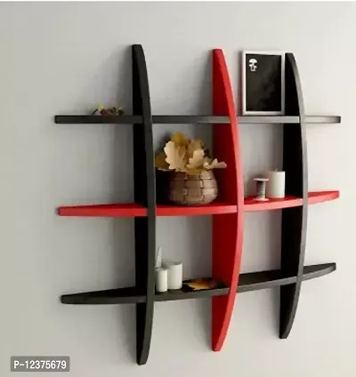 Wooden Black And Red Wood Globe Shape Wall Shelf (Black) 6 shelves - 16 inch x 16 inch