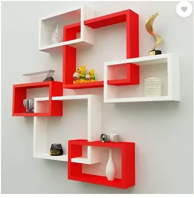 Wooden White And Red Intersecting Wall Shelves for Living Room Shelves of 6nbsp; - 16 inch x 16 inch