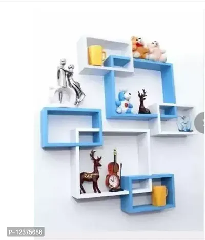 Wooden Blue And White Intersecting Wall Shelves for Living Room Shelves of 6&nbsp; - 16 inch x 16 inch