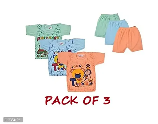 Soft Hosiery Cotton Multicolour Half Sleeve T Shirt And Shorts Set Pack Of 3-thumb0