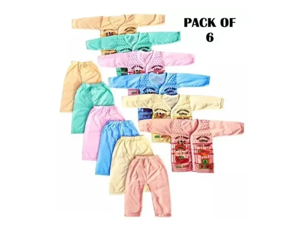 Front Button Full Sleeves Unisex Baby T-shirt and Pyjama Set - Pack of