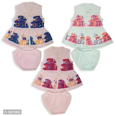 CASTLEY Kids Baby Girls Dress Midi Frock Shorts Set Sleeveless Multicolor Pack of 3-thumb0