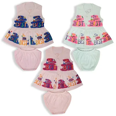 CASTLEY Kids Baby Girls Dress Midi Frock Shorts Set Sleeveless Multicolor Pack of 3