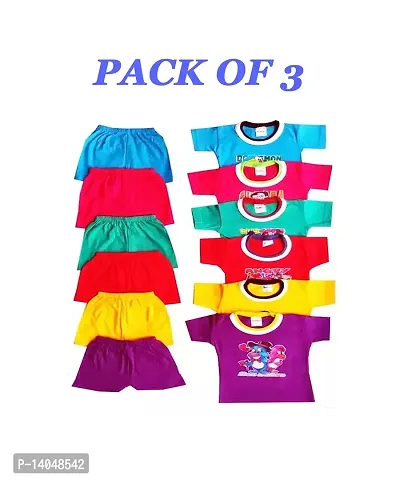 Baby boys and Baby girls half T-shirts and shorts cotton printed with attractive multicolour (pack of 3)