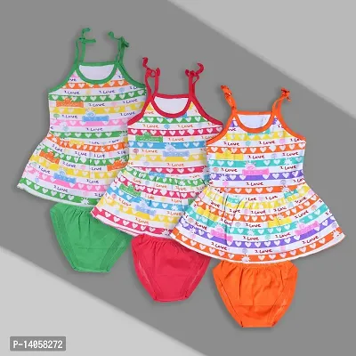 Baby Girls Cotton Printed Sleeveless Knee-Length A-Line Frock and Pantie Set Combo Pack of 3 (Multicolour, 03-12 Months)