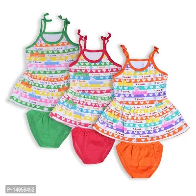 Baby Girls Casual Dress Set Frock and Panty Cotton printed  Combo (Pack of 3)multicolour