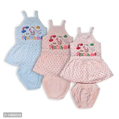 Kids Baby Girls Dress Midi Frock Shorts Set Sleeveless Multicolor (Pack of 3)-thumb0