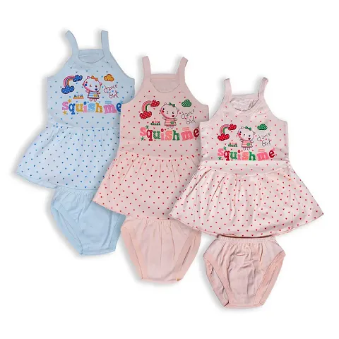 Baby girls frock and chaddi short regular fit comfortable for babies (pack of 3)multicolor