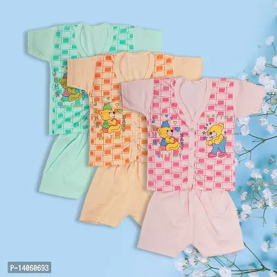 New Born Baby Boys  Girls Clothes Dress Soft Hosiery Cotton Unisex T-shirt and Shorts (Pack of 3) Multi Colored | Size from 0 Months Up to 12 Months)