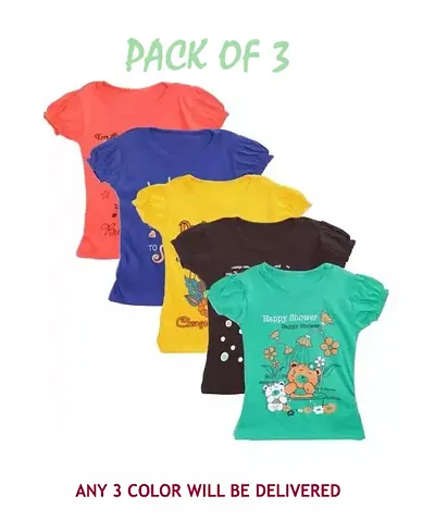 Printed Cotton Blend Tees for Girls Pack of 4