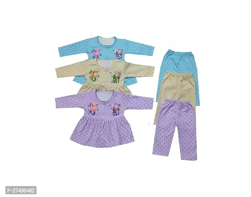Baby Girls Summer Dress Suits Printed Cotton Top  Printed Pyajama Pant Dress New Born Baby Girl Infant Toddler Dress. (Pack of 3 )(3 Tops + 3 Pyajama Pant)-thumb0