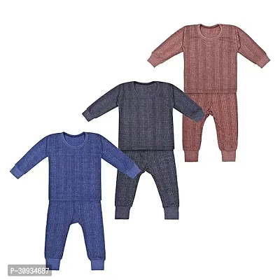 Unisex Kids Winter Wear Fleece Front Open Thermal Innerwear (Set of 3)-thumb0