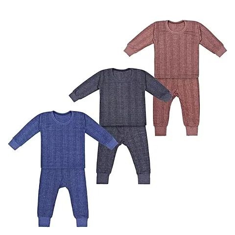 Ishrin Unisex Kids Winter Wear Fleece Front Open Thermal Innerwear Top Full Pant Woolen Warmer Combo Set for Girls Boys, Kids Unisex Body Warmer Thermal (Set of 3)