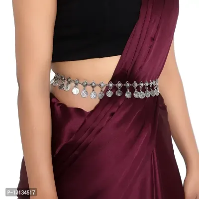 Elegant Alloy Oxidized Silver Adjustable Sarees Belly Chain For Women-thumb0