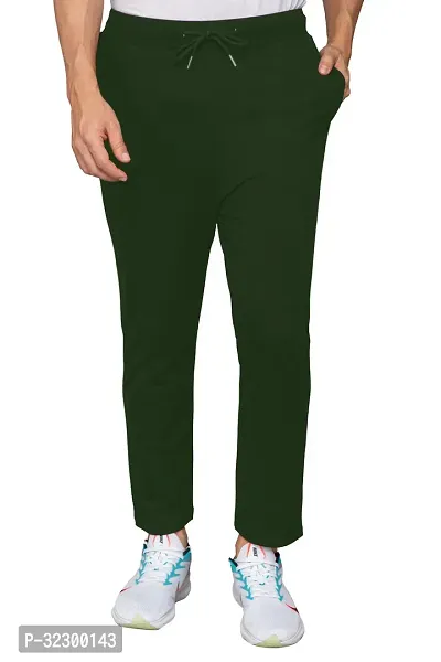 Stylish Green Cotton Blend Solid Regular Track Pants For Men