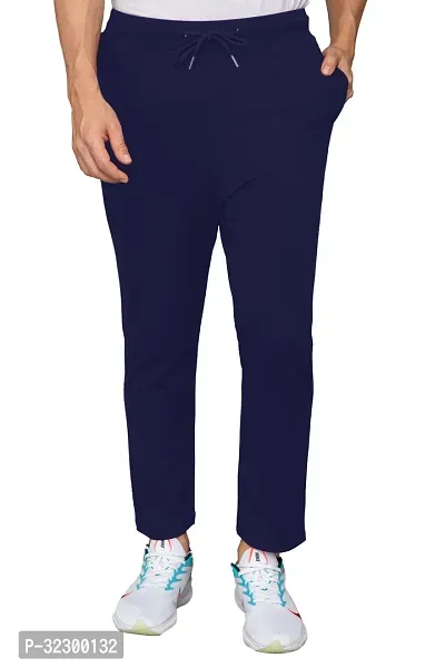 Stylish Navy Cotton Blend Solid Regular Track Pants For Men-thumb0