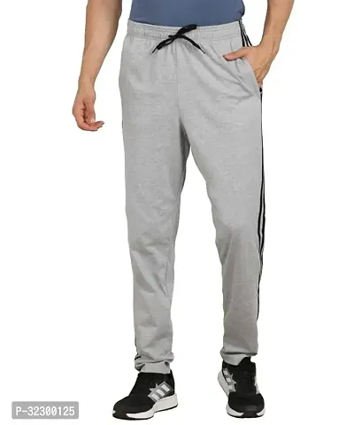 Stylish Grey Cotton Blend Solid Regular Track Pants For Men-thumb0