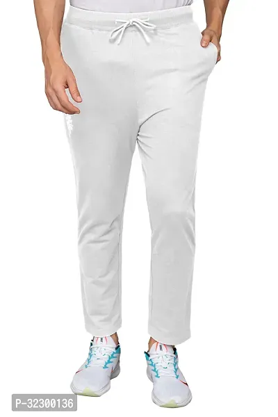 Stylish Off White Cotton Blend Solid Regular Track Pants For Men