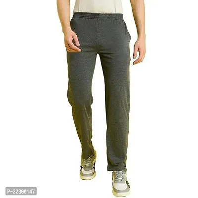 Stylish Grey Cotton Blend Solid Regular Track Pants For Men