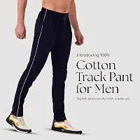 Stylish Navy Cotton Blend Solid Regular Track Pants For Men-thumb1