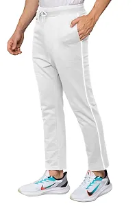 Stylish Off White Cotton Blend Solid Regular Track Pants For Men-thumb1