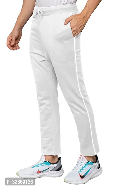 Stylish Off White Cotton Blend Solid Regular Track Pants For Men-thumb2