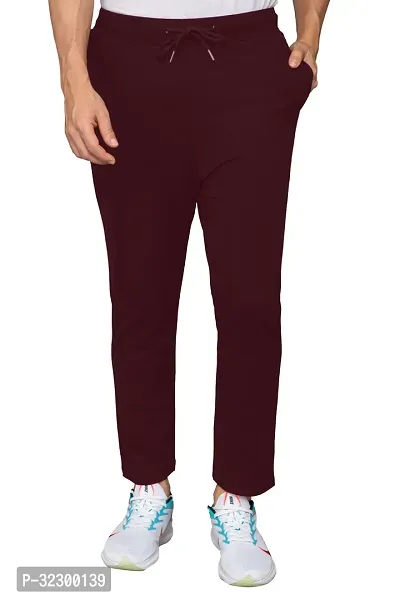 Stylish Maroon Cotton Blend Solid Regular Track Pants For Men-thumb0