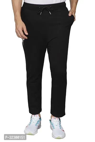 Stylish Black Cotton Blend Solid Regular Track Pants For Men