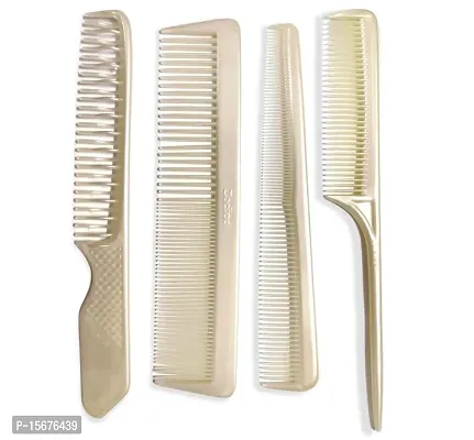 FYNX Set of 4 Professional Hair Cutting  Styling Comb Kit - Color May Vary As per Stock. (CREAM)-thumb0