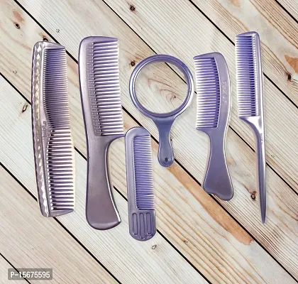 FYNX Hair Grooming Combs for Men and Women (PURPLE) - Set of 5 + 1 Mirror (Color May Vary)-thumb2