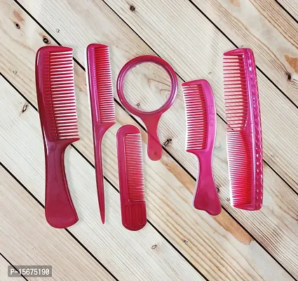 FYNX Hair Grooming Combs for Men and Women (RED) - Set of 5 + 1 Mirror (Color May Vary)-thumb2