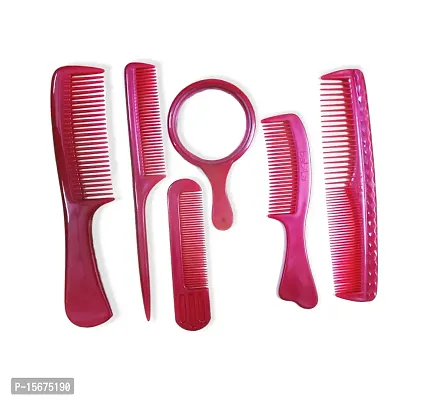 FYNX Hair Grooming Combs for Men and Women (RED) - Set of 5 + 1 Mirror (Color May Vary)-thumb0