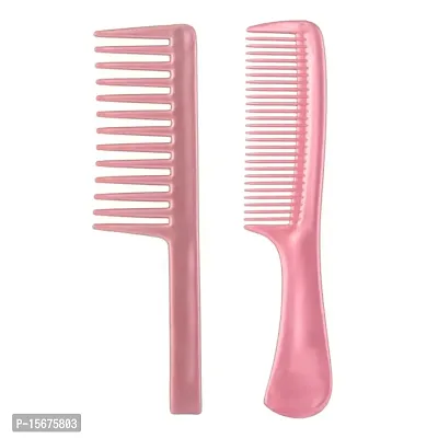 FYNX Grooming 1 Handle Comb And 1 Wide Teeth Shampoo Comb For All Purpose Hair Combs for Men and Women, Set of 2pcs Pack of -1 (Pink) (Color may vary, As per stock)