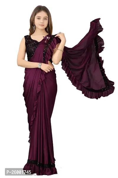 Reday To Wear  Purple Silk Blend Solid Sarees For Girls