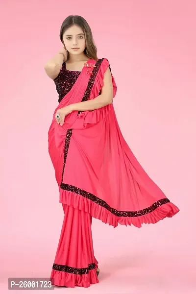 Reday To Wear  Multicoloured Silk Blend Solid Sarees For Girls-thumb3