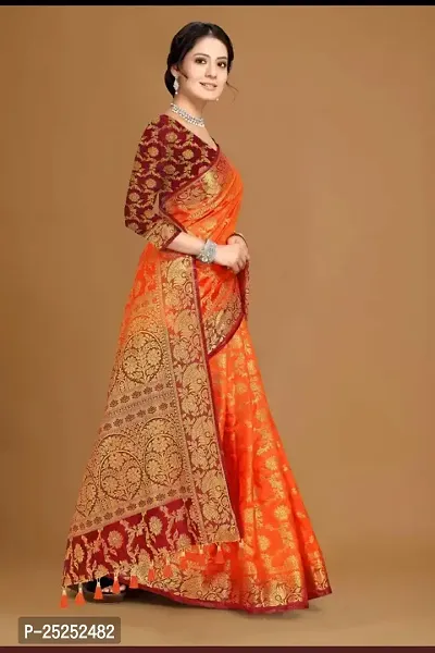 Stylish Cotton Silk Orange Jacquard Saree with Blouse piece-thumb2